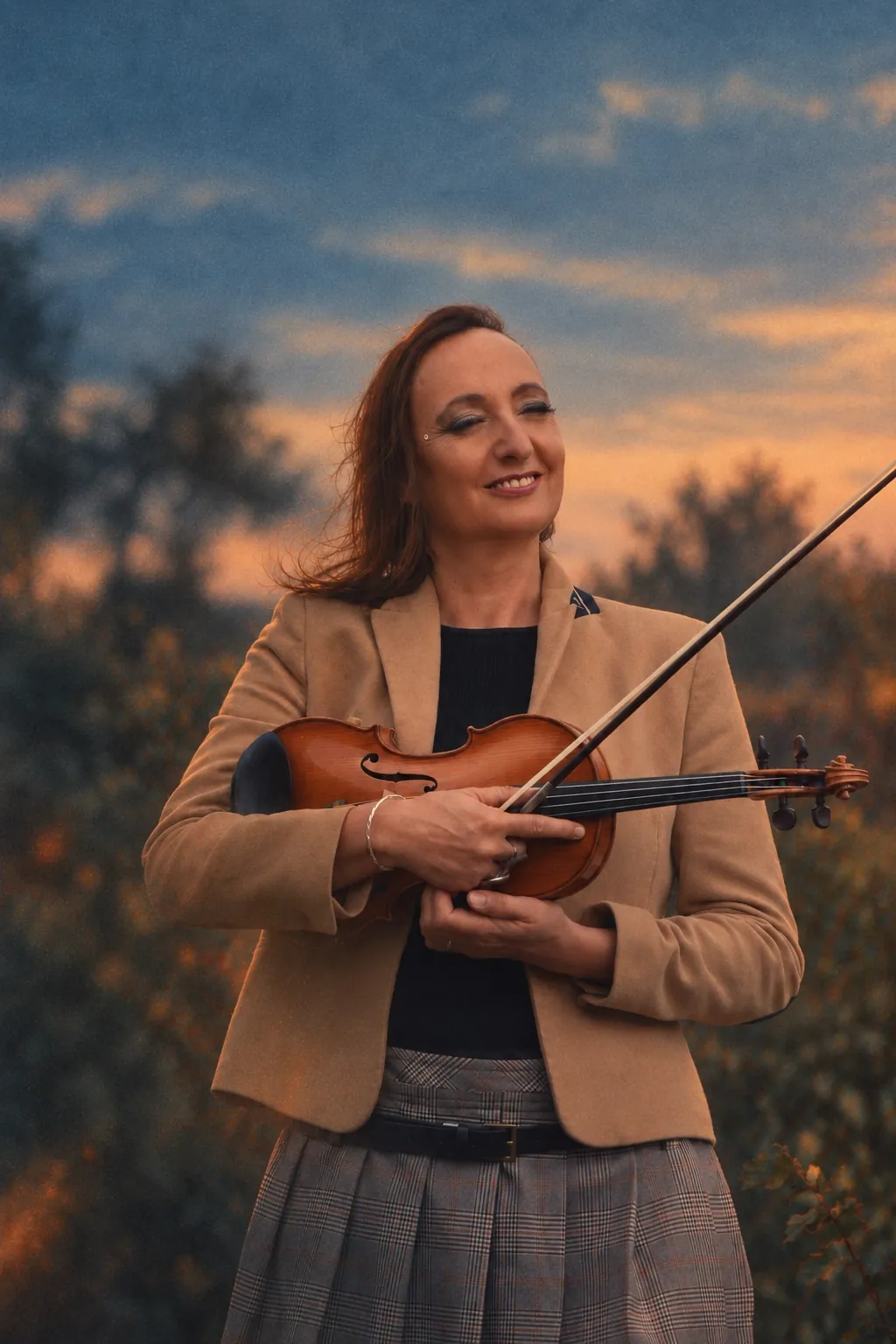 Au violon, coucher de soleil